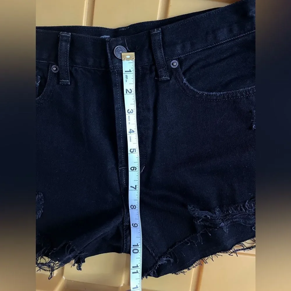 NWOT Free People Black Jeans Shorts Denim Distressed Sofia Sz 27